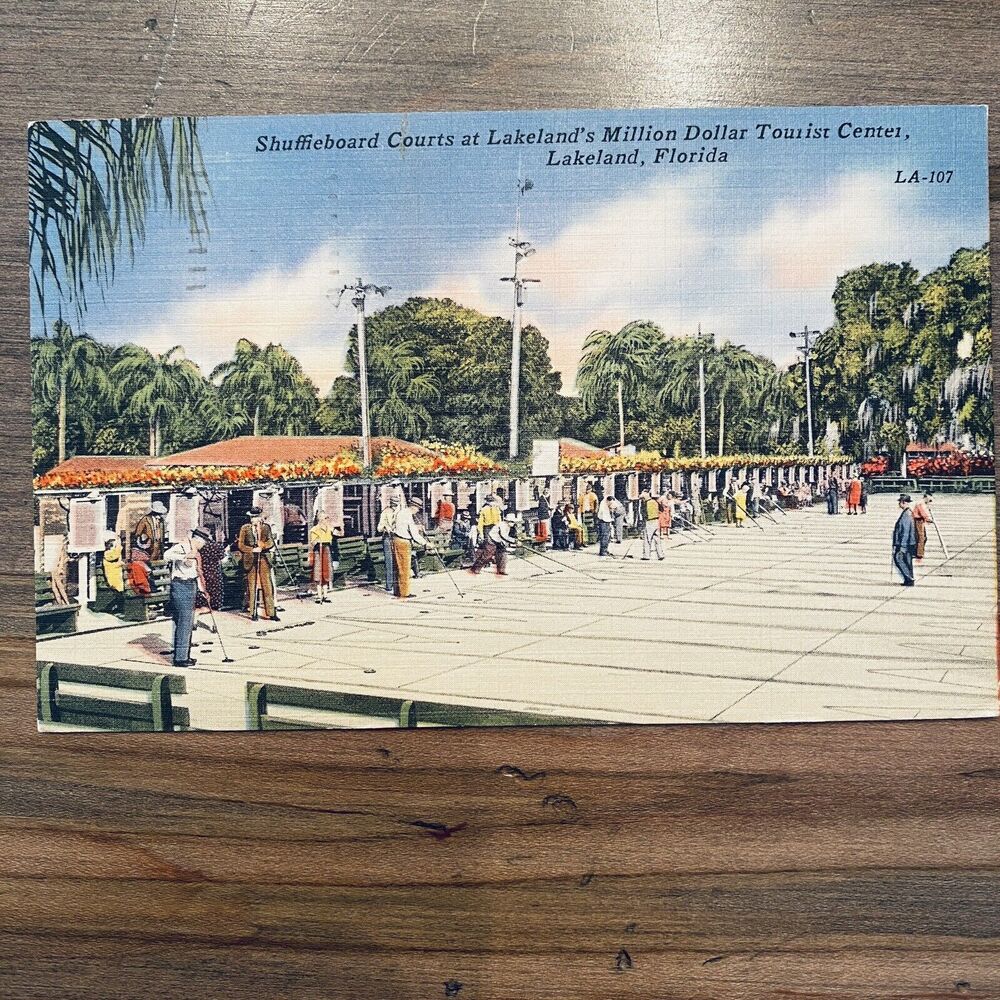 1950s Vintage Postcard Lakeland Shuffleboard Games People Fashion Florida FL